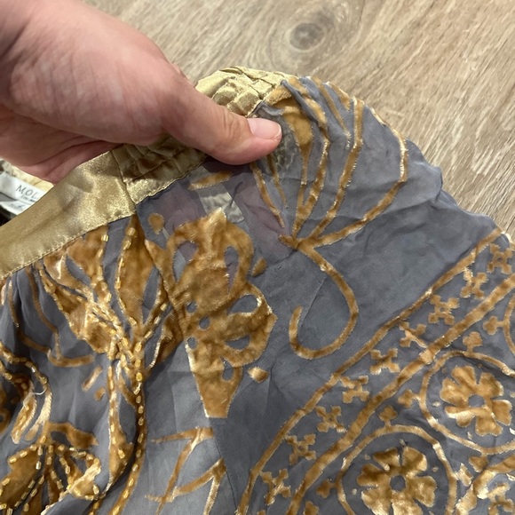 Molave grey silk blend and yellow velvet mini dress with beading - Picture 8 of 9